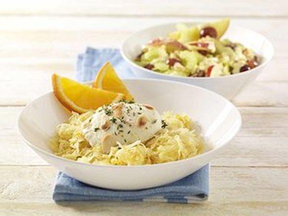 orangen-sauerkraut-mit-gratiniertem-ziegenkaese-und-apfel-sellerie-salat_1 Orangen-Sauerkraut mit gratiniertem Ziegenfrischkäse und Apfel-Sellerie-Salat - BCM Diät Rezepte.ch